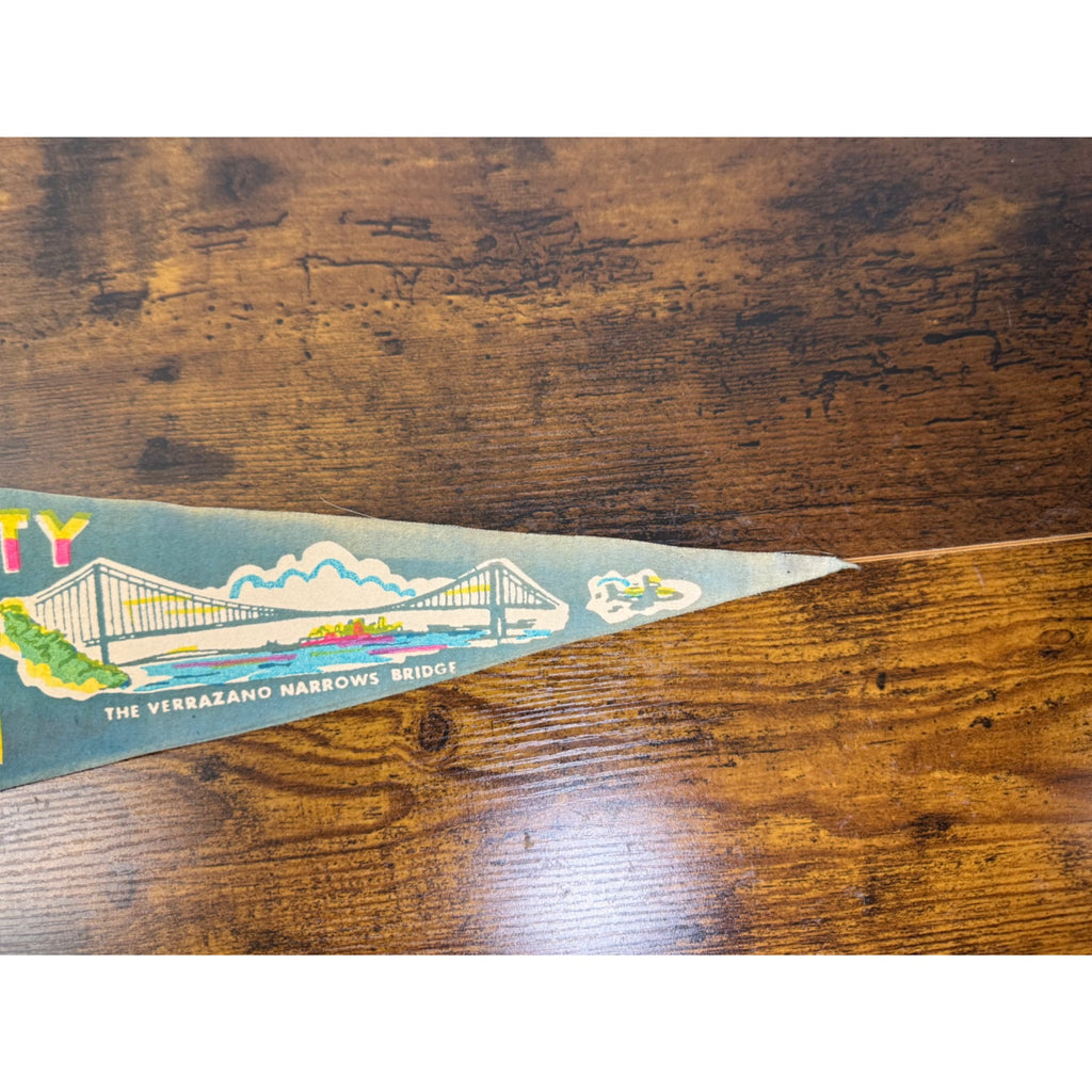 Vintage New York City Felt Pennant With Iconic Landmarks - Empire State Building