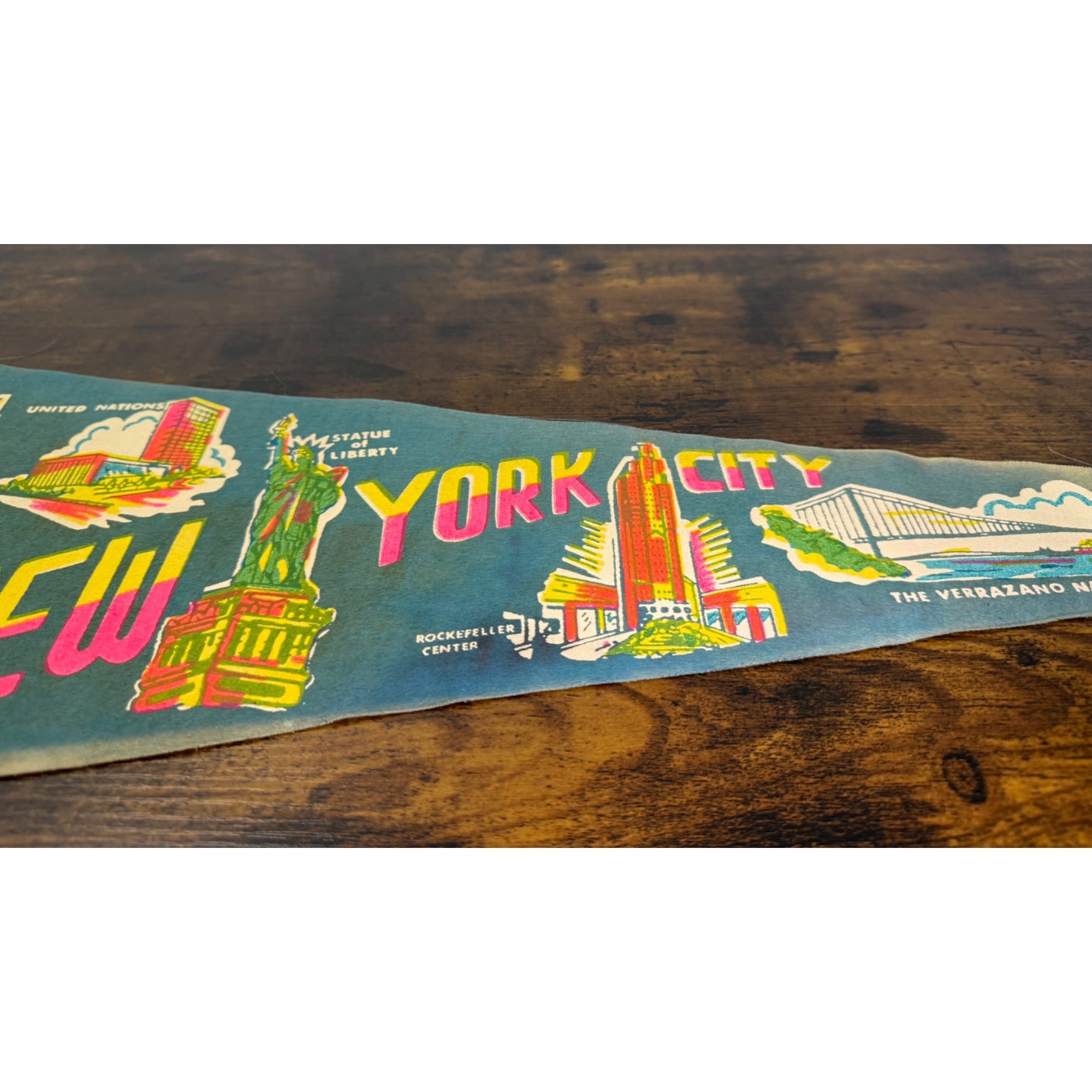 Vintage New York City Felt Pennant With Iconic Landmarks - Empire State Building