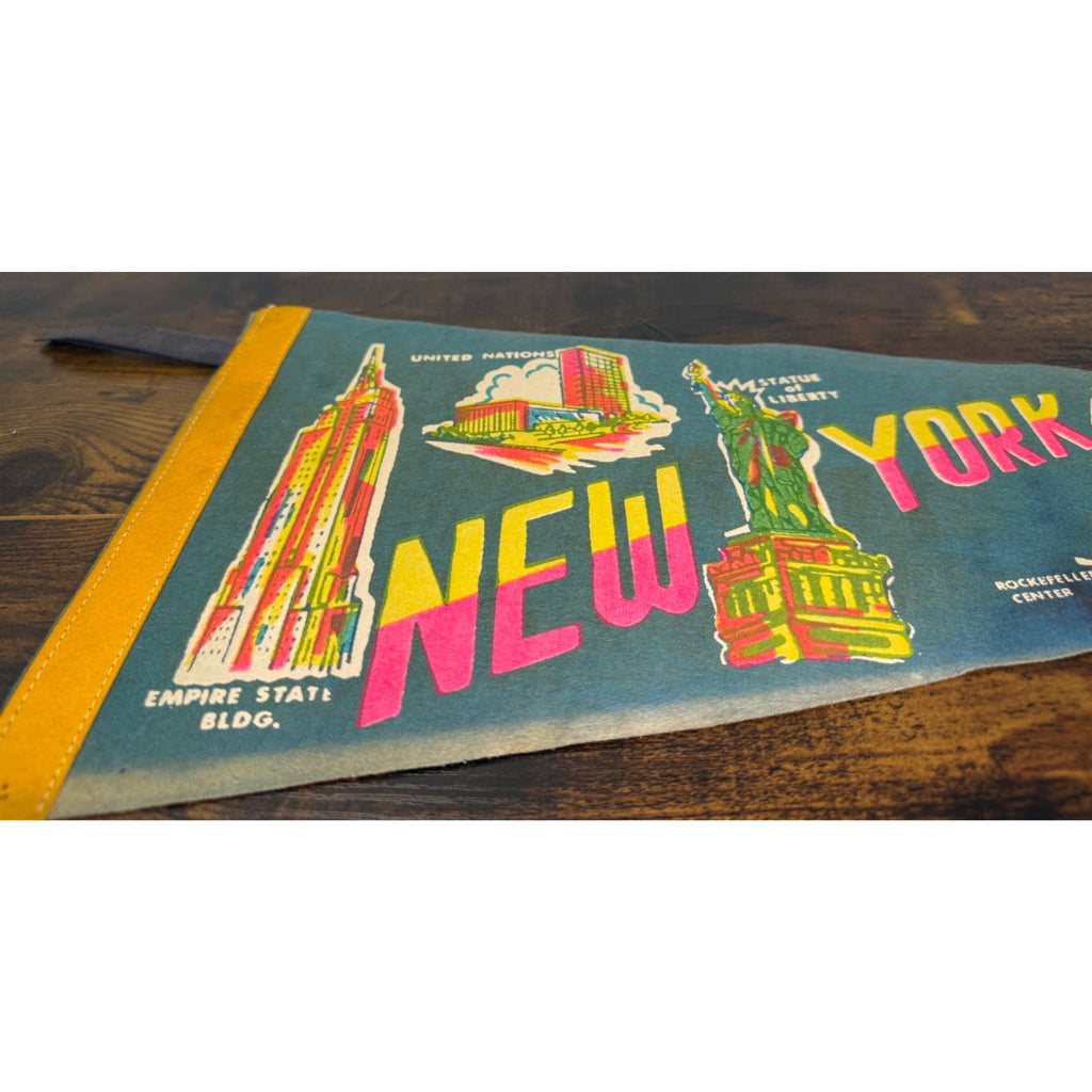 Vintage New York City Felt Pennant With Iconic Landmarks - Empire State Building