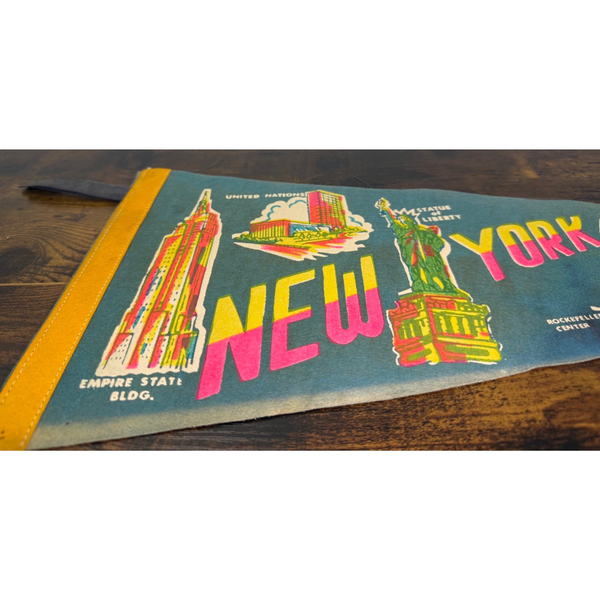 Vintage New York City Felt Pennant With Iconic Landmarks - Empire State Building