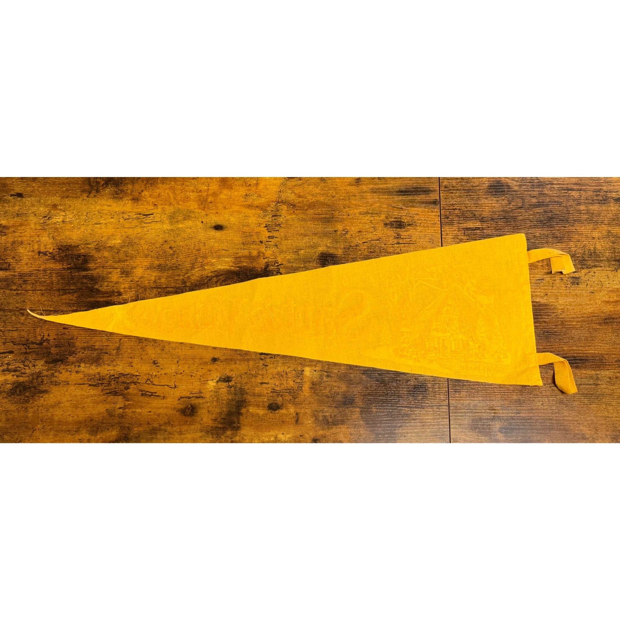 Vintage Santas Village Yellow Felt Pennant With Santas House Graphic & Ties